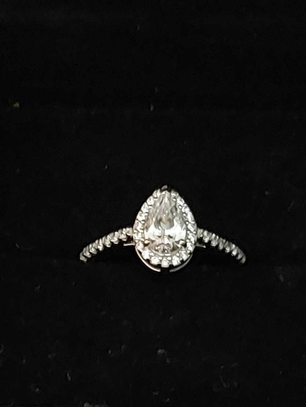 NEW  Pear-Shaped Cubic Zirconia Halo And Side Accent Ring In Sterling Silver